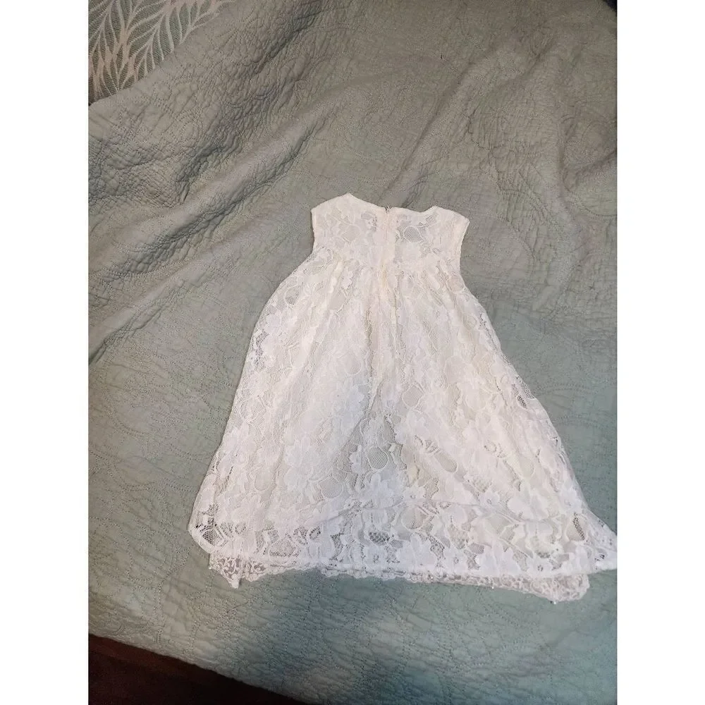 Ivory Lace Dress with Beaded Neckine